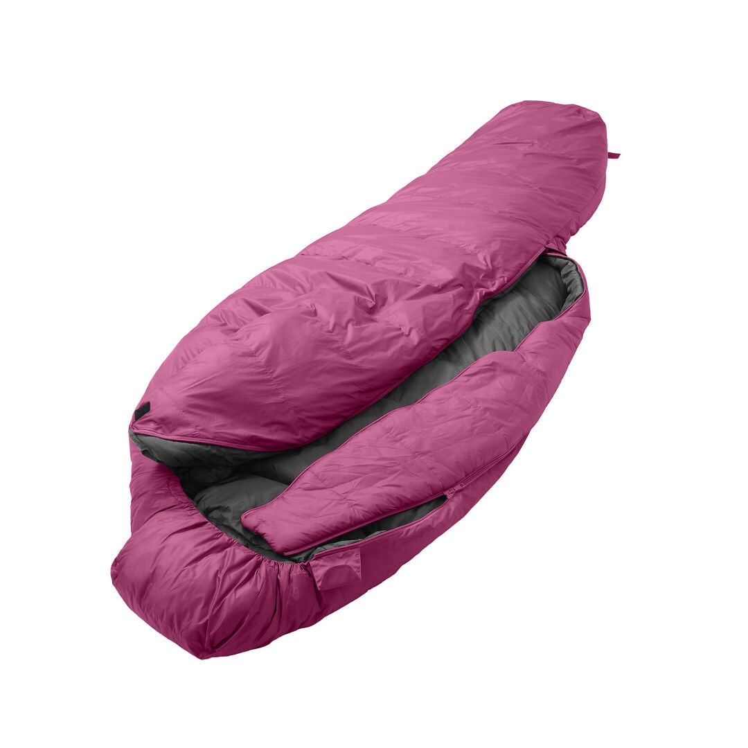 The Halti Sleepingbag Wedge, pink with gray lining and water-repellent fabric, is shown on a white background.