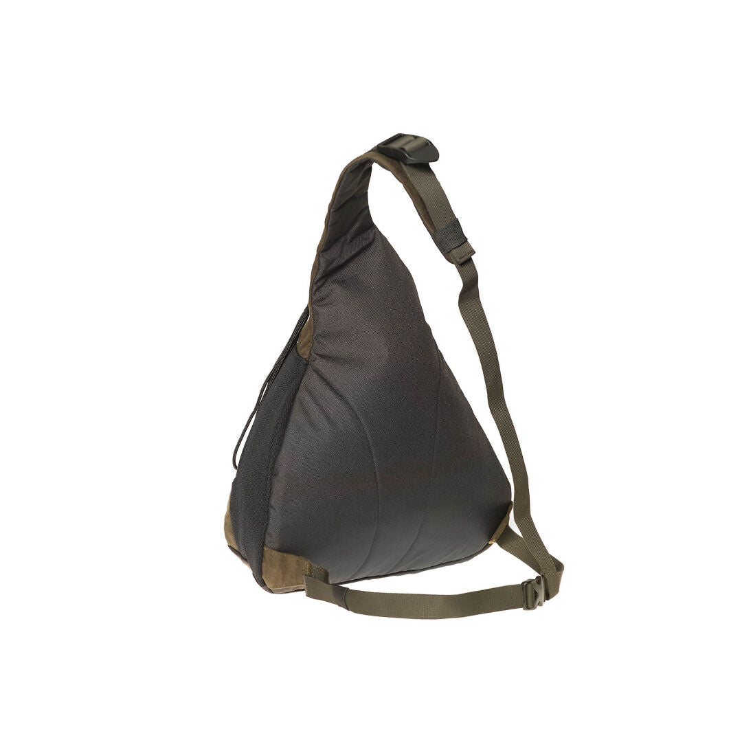 The Halti Riekko Right Pack is a dark, triangular sling backpack with adjustable strap—perfect for bird hunters.