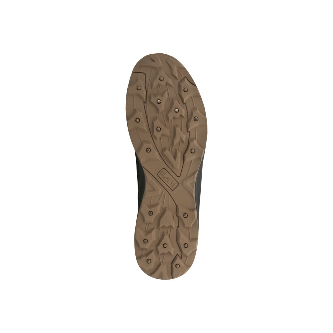 Bottom view of Halti Kenai Mid DrymaxX mens spike shoe with carbon steel spikes for superior traction.