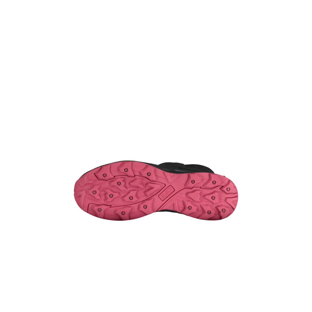 Halti Nanook Mid DrymaxX Spike womens shoe with pink GripmaxX Spike outsole, shown from the bottom on white.