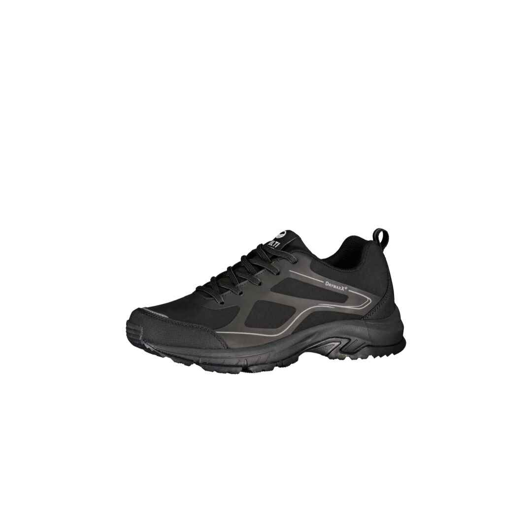 Halti Narvik Low 2 Womens DrymaxX outdoor shoe, black, waterproof with GripmaxX Antislip sole on white background.