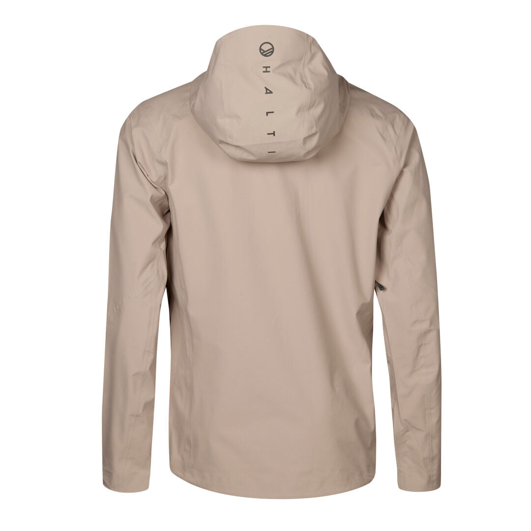 The Kaarna Mens DX 3L Shell Jacket by Halti shown from the back; wind- and waterproof for outdoor adventures.