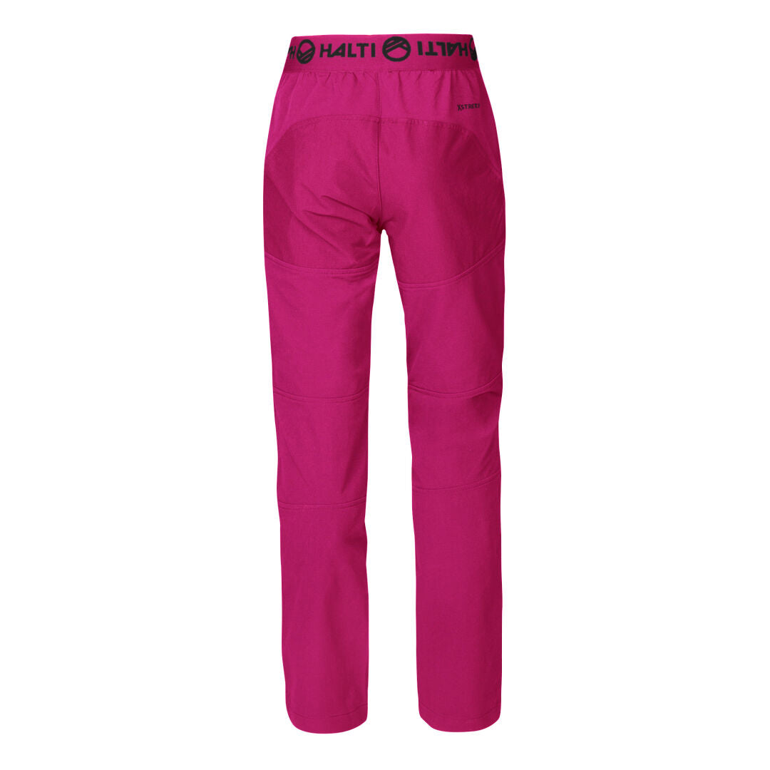 Bright pink Pallas II Children Warm Pants by Halti shown from the back with a black flexible, breathable HALTI waistband.