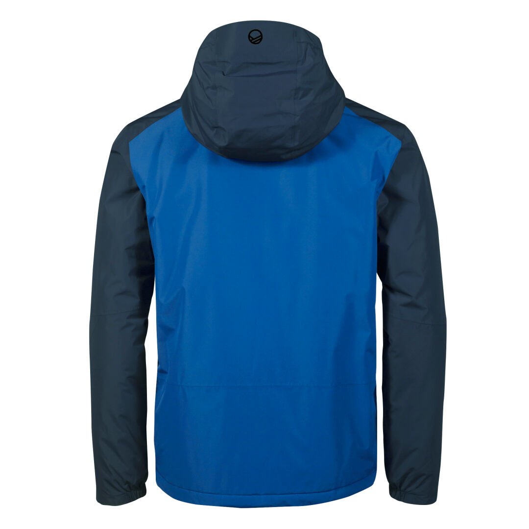 Halti Fort Mens Warm Shell Jacket in blue/dark gray with Microtherm® padding, back view on white background.