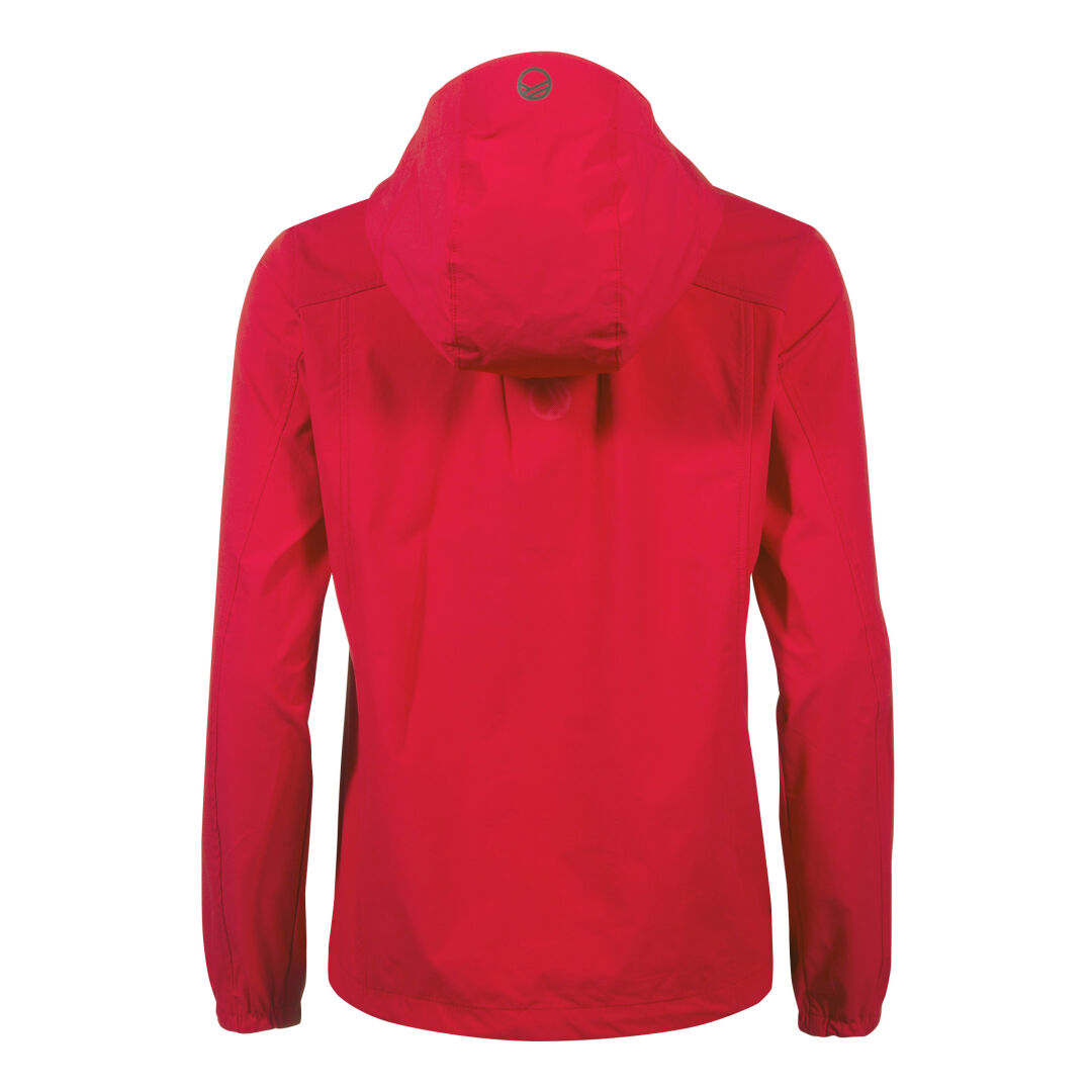 Back view of Halti Pallas Womens X-stretch Anorak with elastic cuffs, made from surplus materials on white background.