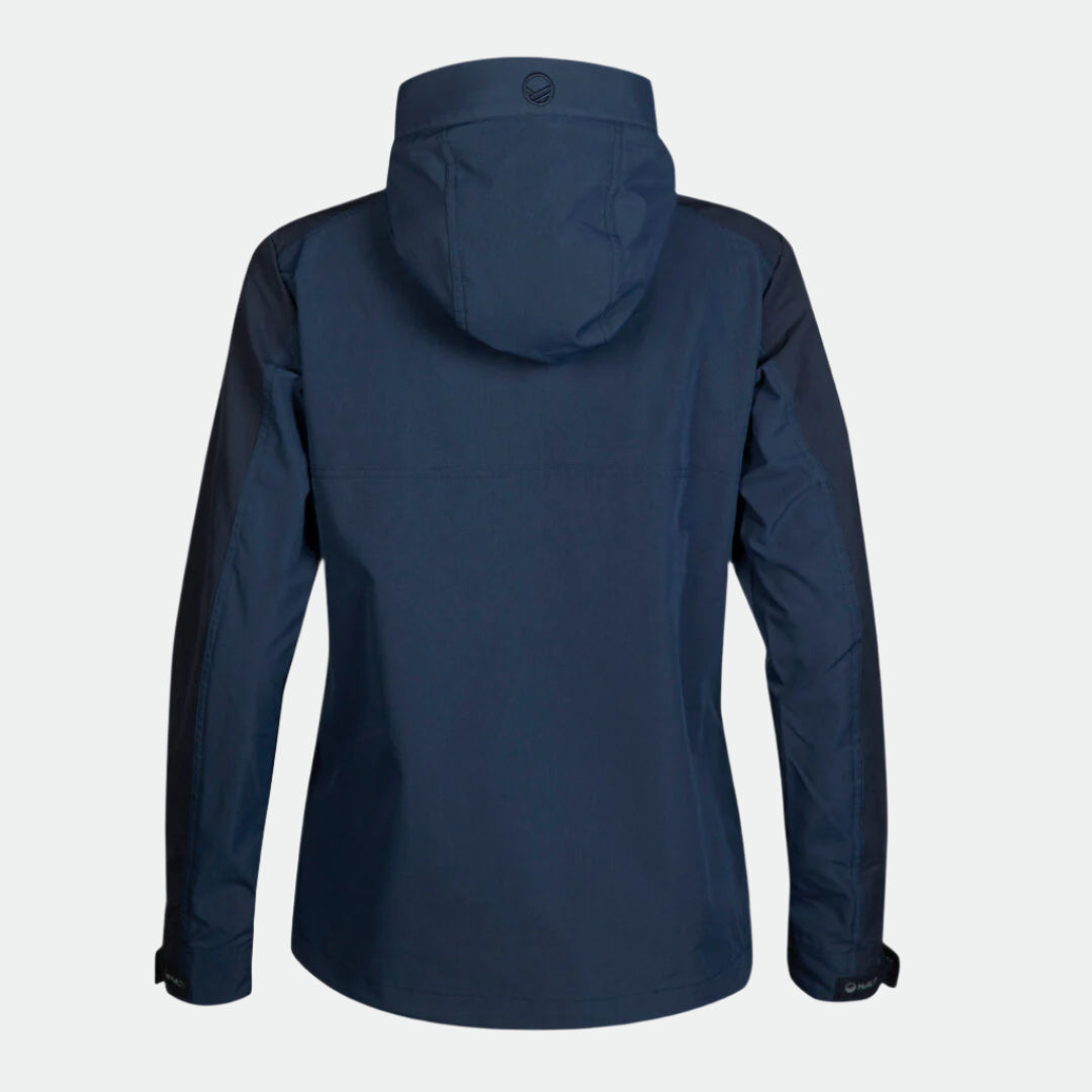 Halti Hiker Womens Lite Anorak in navy blue, shown from the back with black accents and adjustable cuffs.