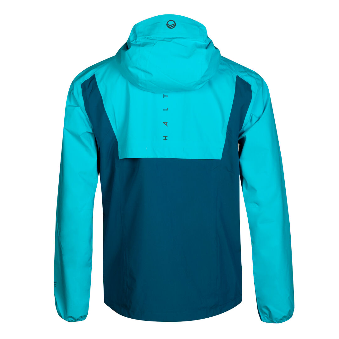 Haltis Lastu II Mens DrymaxX 2.5L Shell Jacket in two-tone blue recycled polyester, shown from the back.