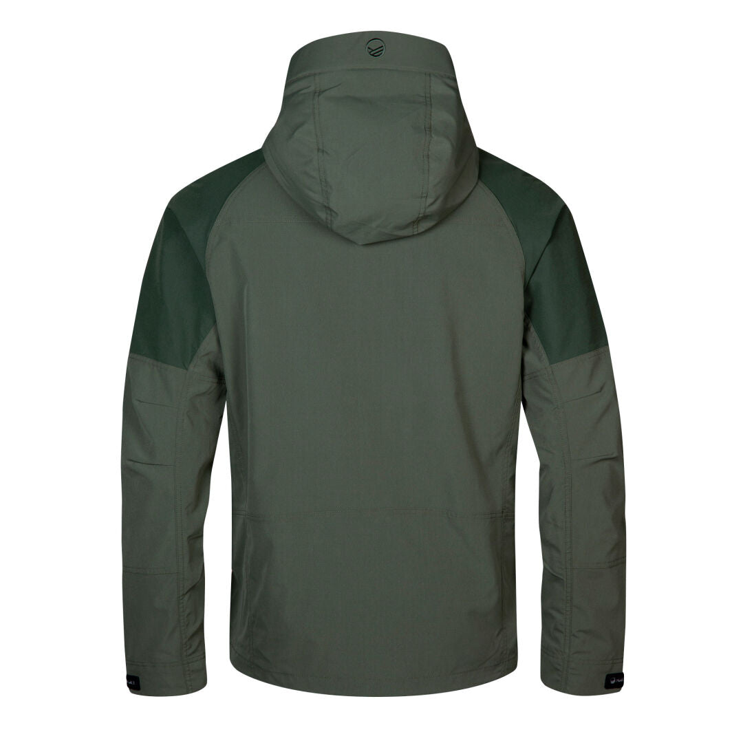 The Halti Hiker Mens Lite Outdoor Jacket is shown from the back, with dark panels and water-repellent fabric.