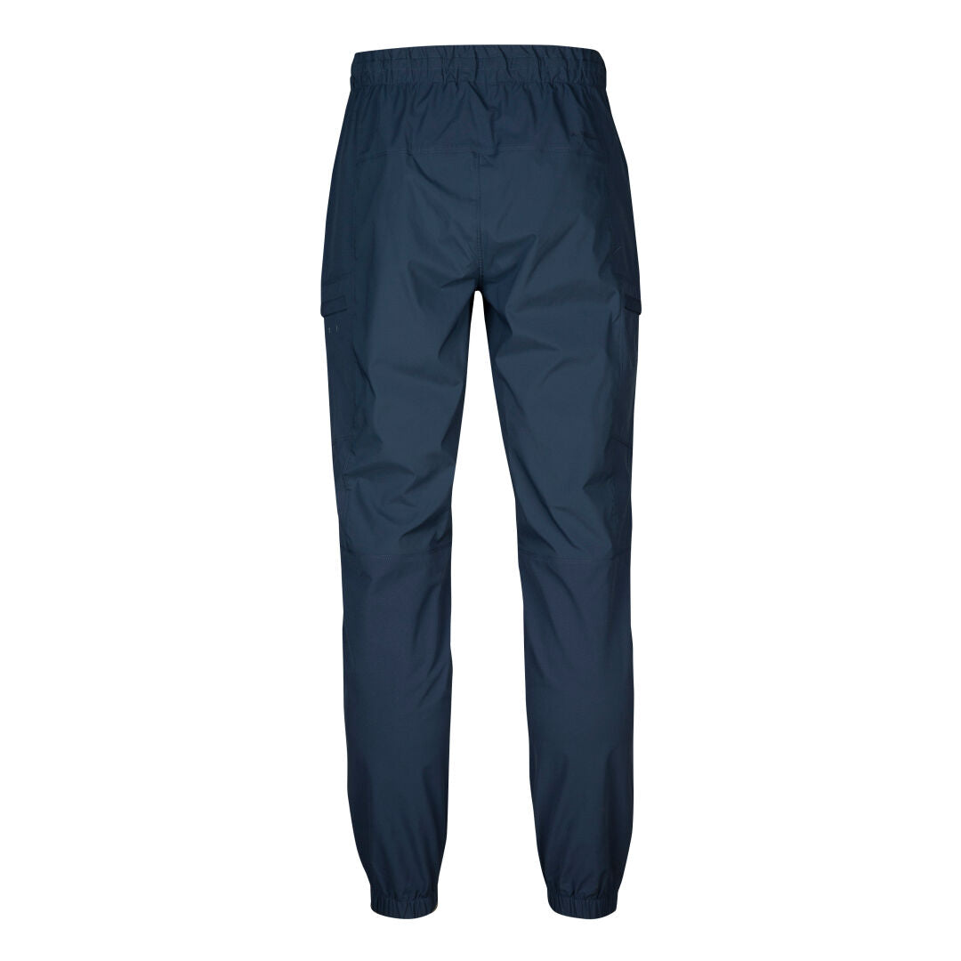Halti Pallas Mens Jogger Lite Pants in navy blue with elastic waistband and cuffs, shown from the back on white.