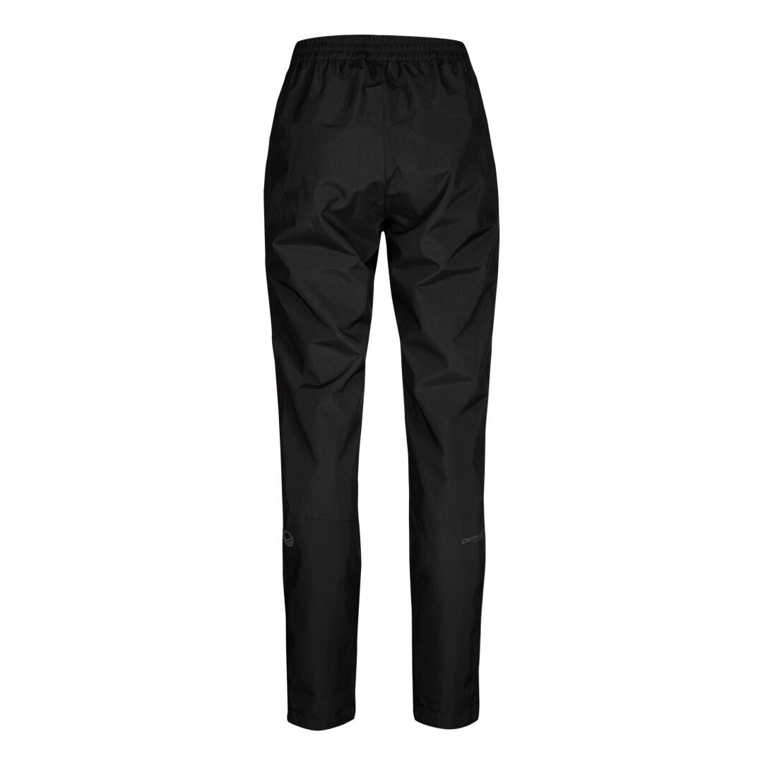 Halti Pine Womens DrymaxX Outdoor Pants in black, full-length with elastic waistband, shown from the back on white.