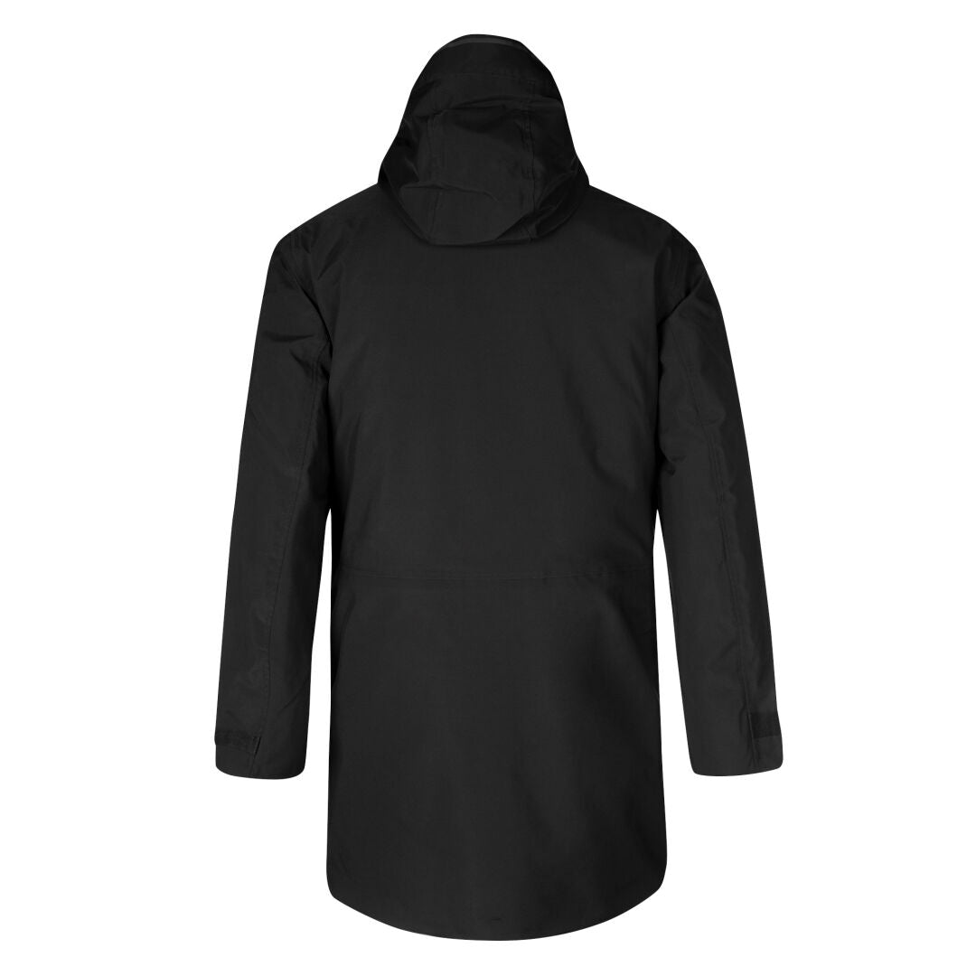 The Bergga Mens DrymaxX Winter Jacket by Halti is shown from the back, with long sleeves, hood, and straight hem.