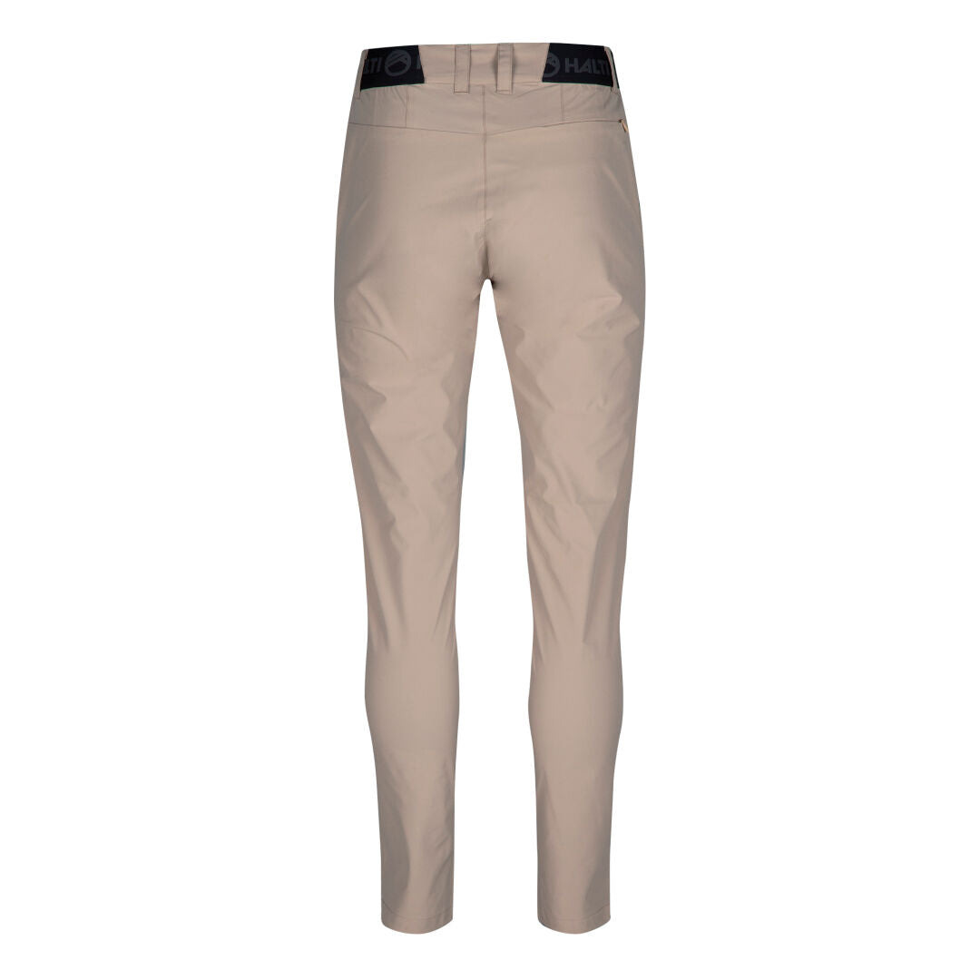 Halti Drive Womens X-stretch Chinos in beige with black waistband, Quick Dry Stretch fabric, front view on white background.