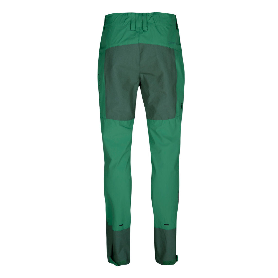 Halti Tracks Womens X-stretch Pants: green shades, wear-resistant, ideal for active outdoor workouts.