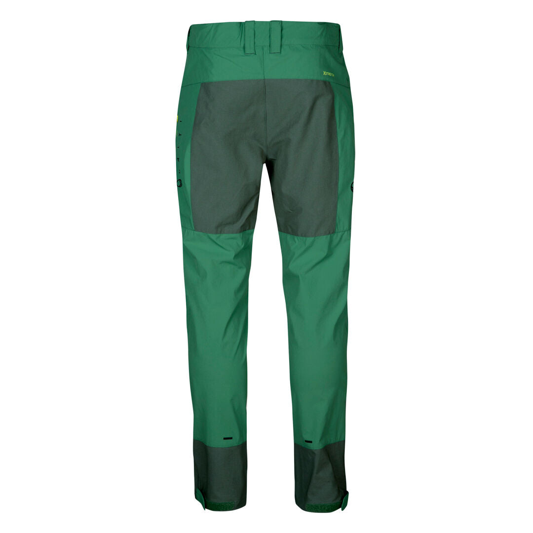Halti Tracks Mens X-stretch Pants in green, breathable with adjustable waist and reinforced panels; back view shown.