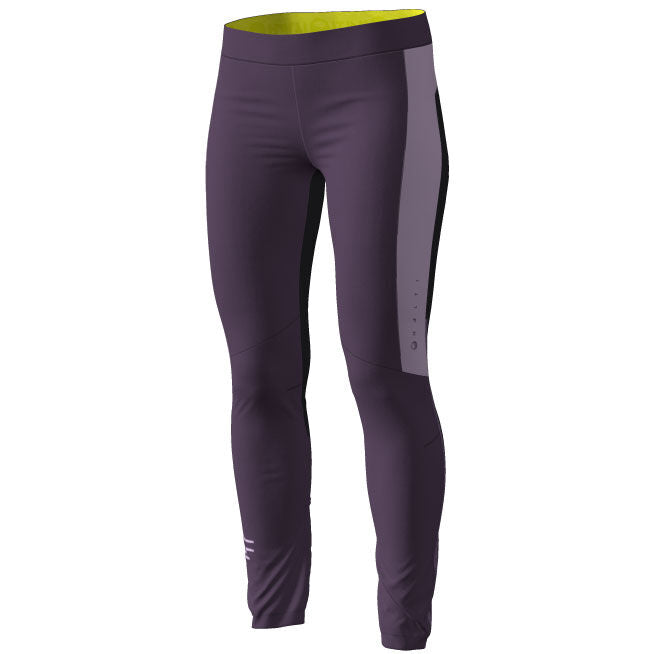 Halti Veloce XCT Pants Womens, high-performance leggings with lavender and black side panels, on white background.