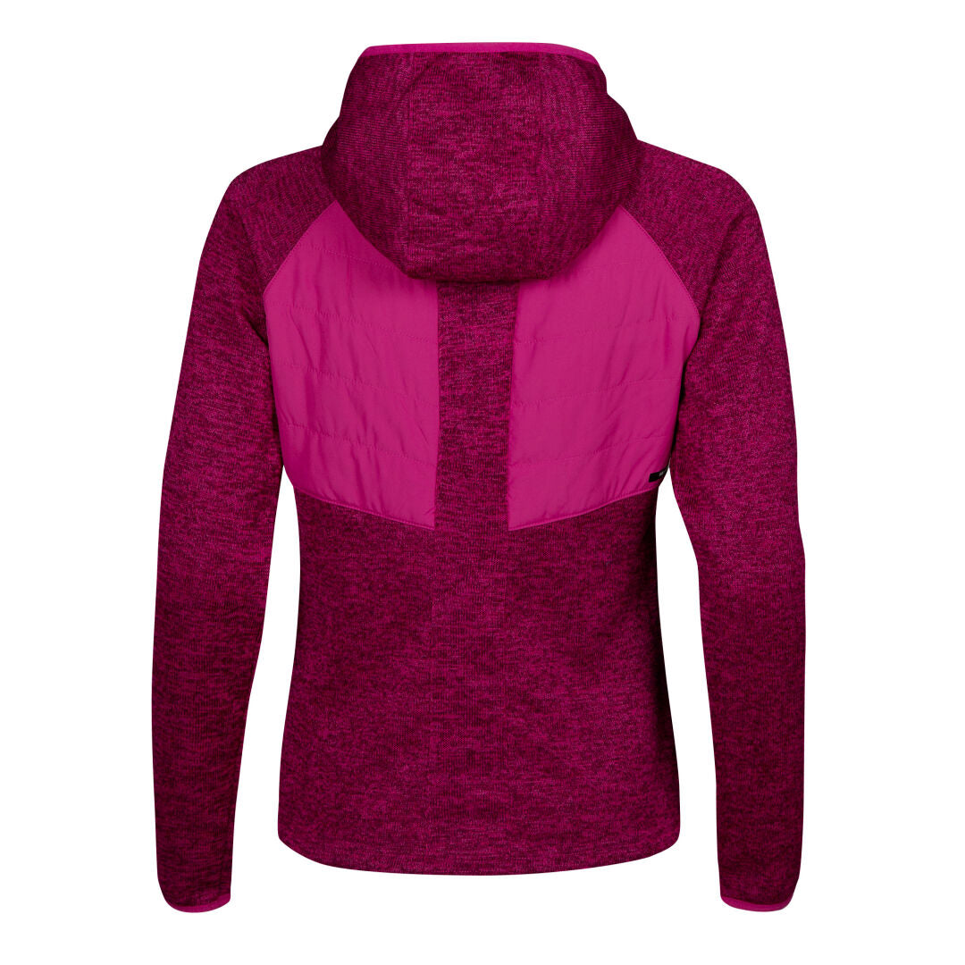 Halti Streams Hybrid Layer Jacket Womens in magenta with quilted back panel, long sleeves, and zippered pockets.