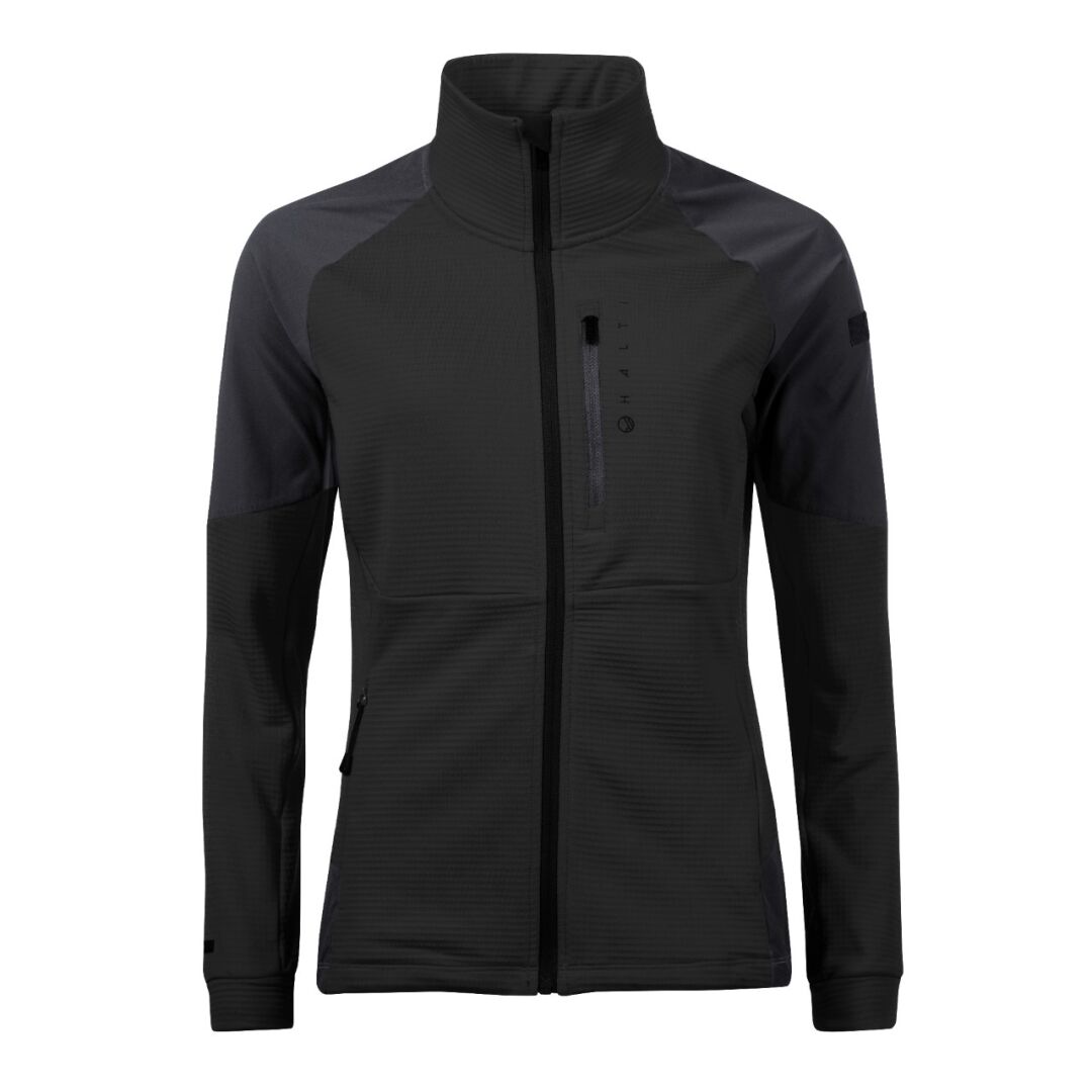 Halti Forerunner Womens Layer Jacket: recycled, lightweight zip-up with high collar, chest pocket, and long sleeves.