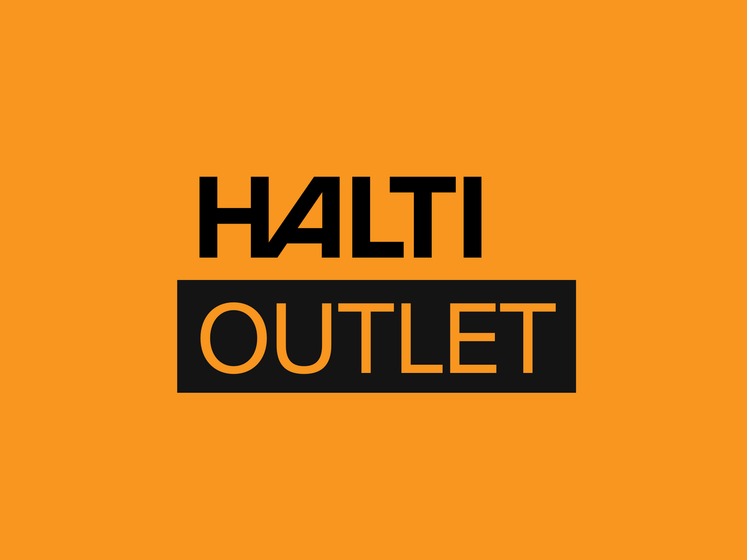 The image features the text HALTI in bold black letters above the word OUTLET in orange letters on a black rectangle, set against an orange background.