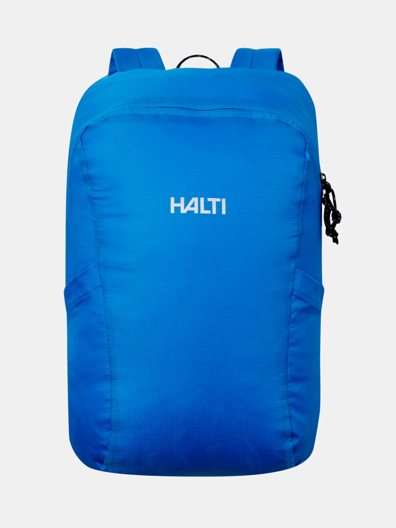 The Halti Streetpack Backpack in blue features a zipper pocket and shoulder straps, shown on a plain white background.