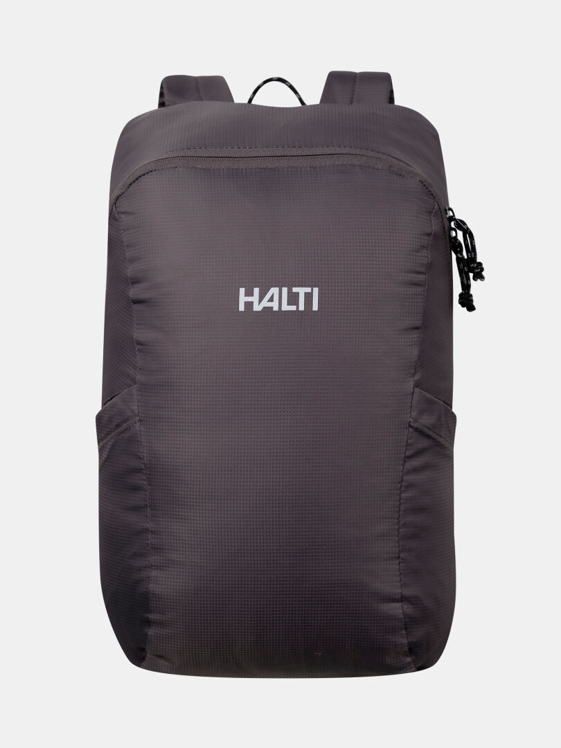 The Halti Streetpack Backpack is black, ultralight, with front and side pockets, and shoulder straps on a white background.