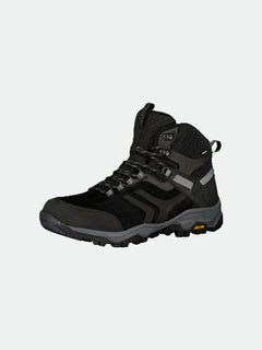 Halti Ragnar Mid DrymaxX trekking shoe in black/gray, with Vibram outsole and ankle support on a plain background.