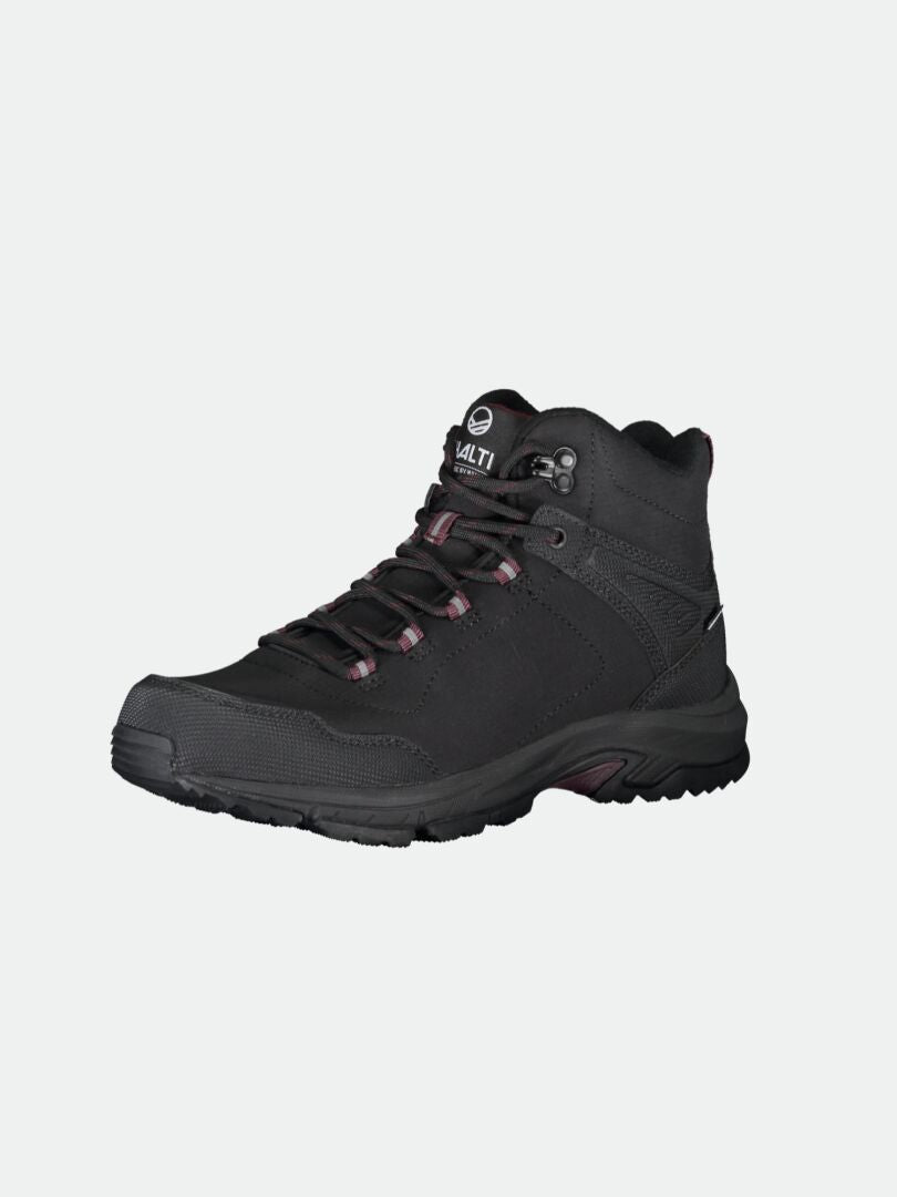 Halti Outdoor Shoes Mid DX Women's, black with recycled softshell upper and GripmaxX Antislip sole, on plain background.