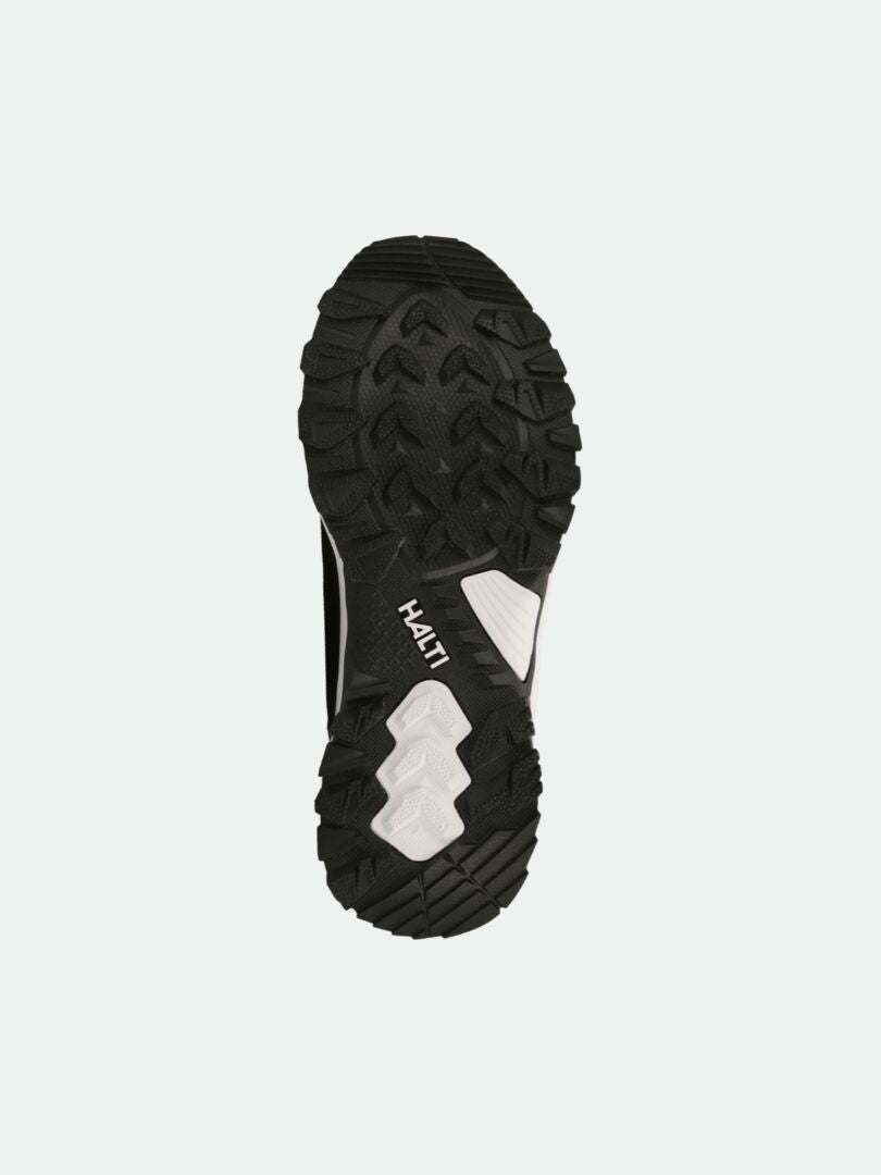 Black and white athletic sole with rugged tread—ideal for Sletta Zip DX Winter Shoe Women's by Halti, logo at center.