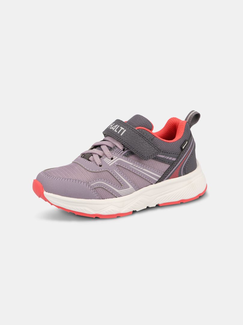 Halti Zuma 2 DX Sneaker Children's: purple/gray, Velcro strap, white sole, pink accents on a plain background.