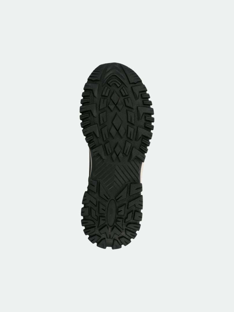 The image shows the black, textured sole of the Halti Korpi DX Mens Outdoor Shoe, viewed from the bottom.