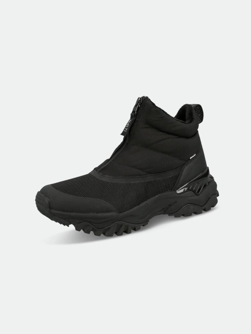 Halti Toppari Zip DX Outdoor Shoe Women's: black ankle-high boot with front zipper, padded upper, and recycled sole.