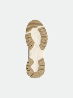 Tan and white sole of Halti Penger DX Mid Outdoor Shoe Womens, featuring textured tread for sustainable outdoor use.