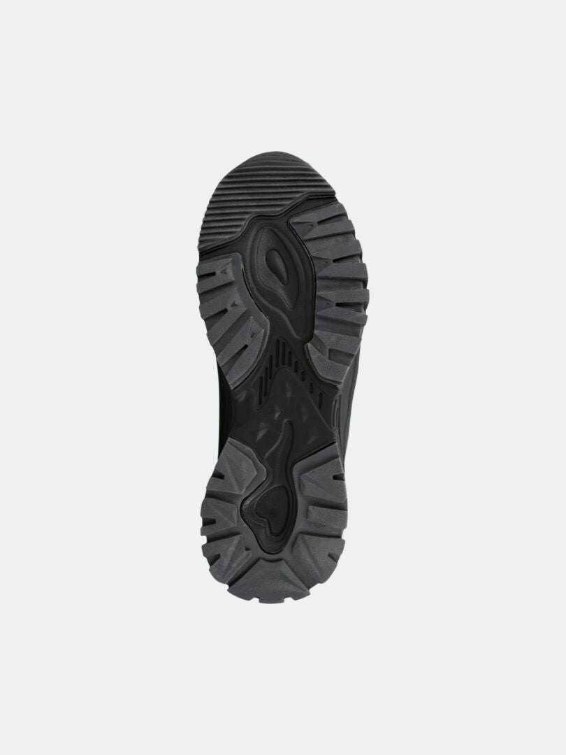 Halti Penger DX Mid Outdoor Shoe Womens—black outsole with patterned tread, ideal for autumn-winter outdoor wear.