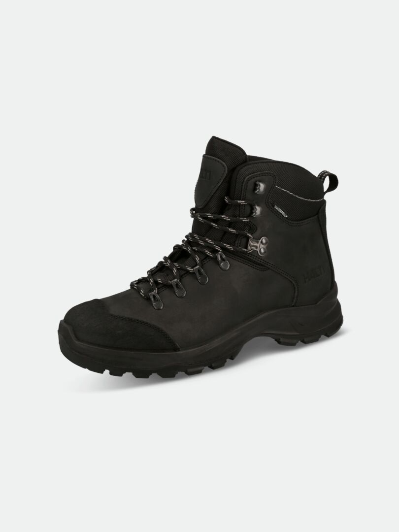 Halti Gompa 2 DX black waterproof hiking boot with MICHELIN Trek sole, lace-up front, and padded ankle collar.
