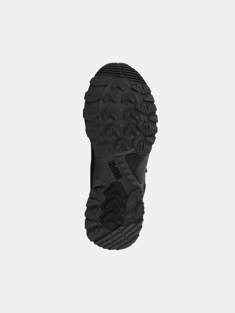 Halti Nuuksio Mid 2 DX Men's: Black textured rubber outsole with deep treads, shown from below on white background.