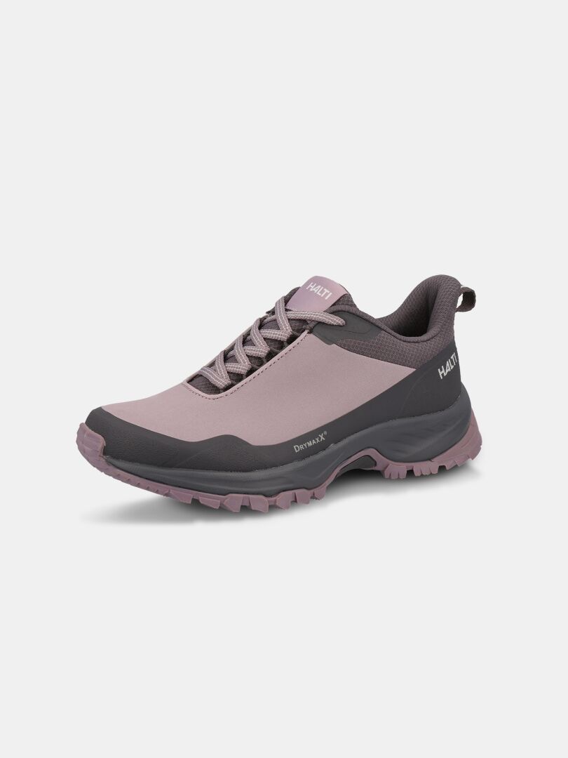 Halti Fara Low 3 DX Women's: mauve/gray waterproof shoe with DrymaxX and GripmaxX Trail outsole for rugged hikes.