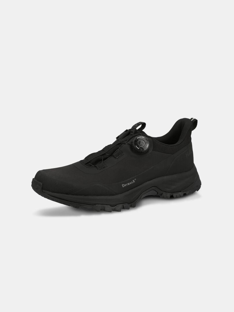 The Halti Fara Low 2 DX Freelock is a black waterproof outdoor shoe with a GripmaxX Trail outsole and dial lacing system.