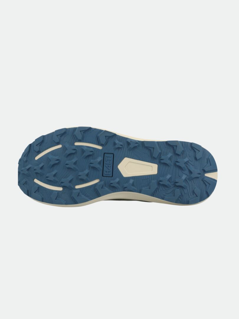 Bottom view of Halti Rapid 2 Sneaker Men's shows blue textured sole, cushioned Phylon midsole, and beige border.