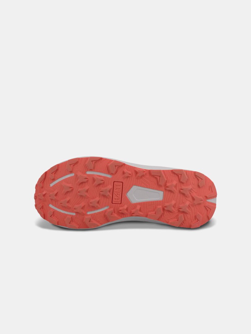 Bottom view of Halti Rapid 2 Sneaker Women's shows a pink, textured sole with star treads and Halti embossed.