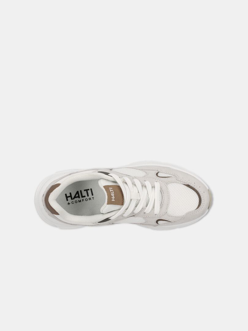 Top view of Tove Sneaker Women's by Halti, white with laces, moisture-wicking mesh lining, and 