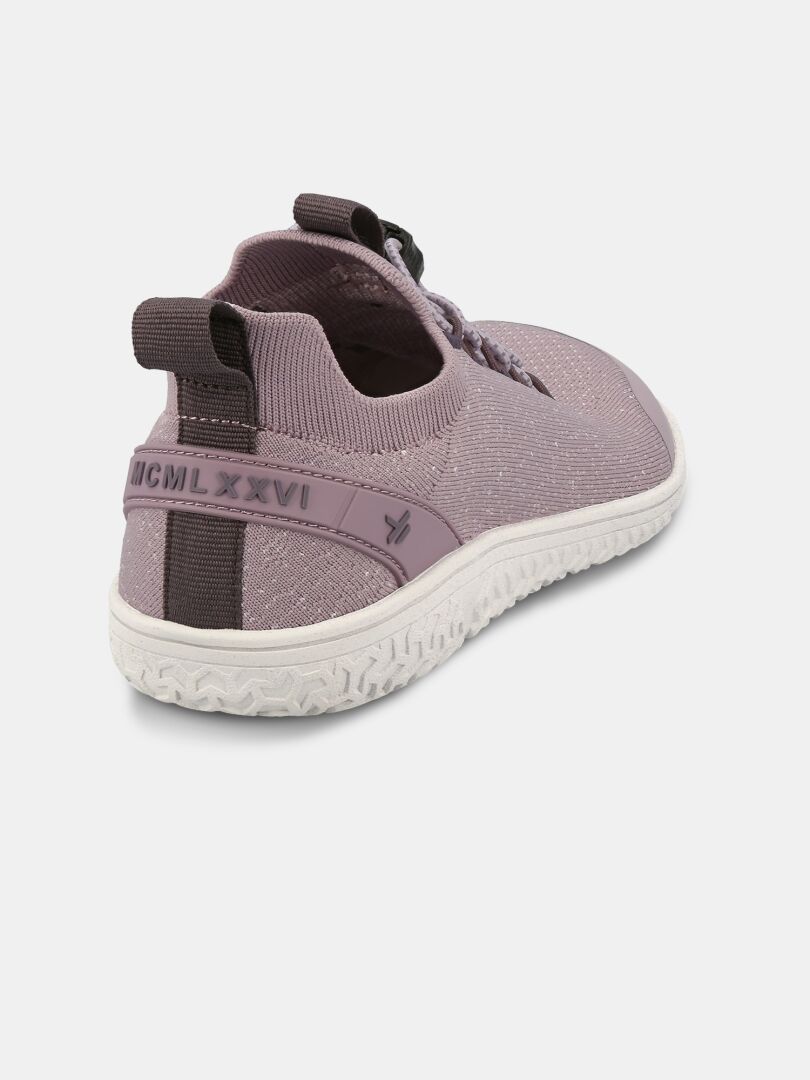 The Halti Vire Barefoot Shoe Women's is mauve with a zero-drop sole, black pull tab, and MCMLXXVI on the heel.