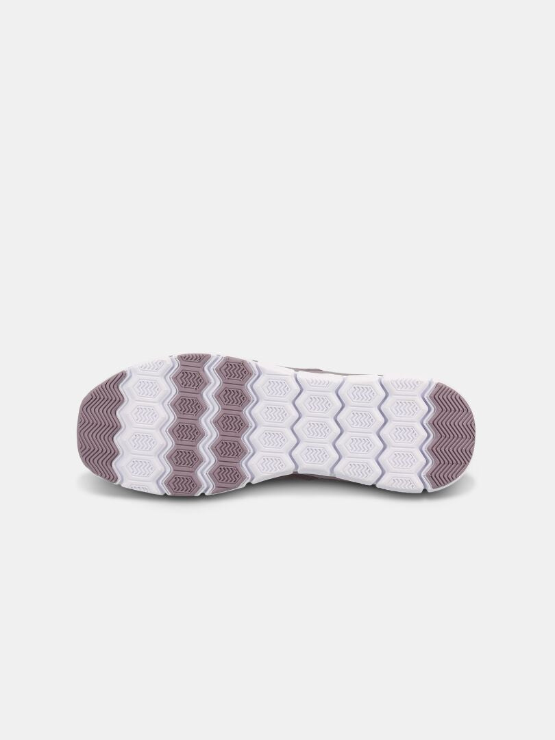 The Halti Lente Canvas Shoe Women's has a hexagonal sole pattern and maroon tread, shown on a plain white background.