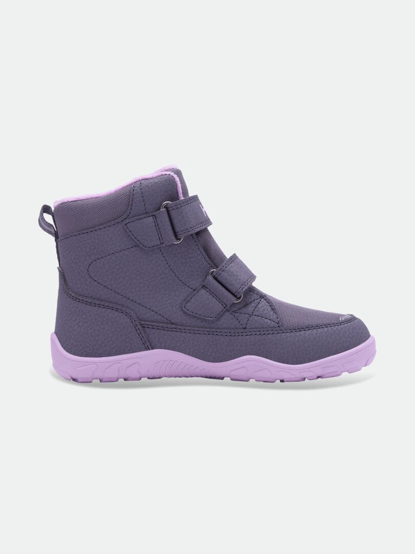 Halti Jalava DX purple kids’ barefoot ankle boot, waterproof with double straps—perfect for outdoor play and movement.