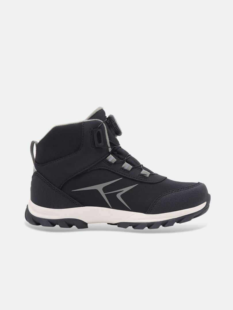 Black Tribe Dada DX outdoor mid-top shoe for children with a dial-fastening system and a lugged sole.