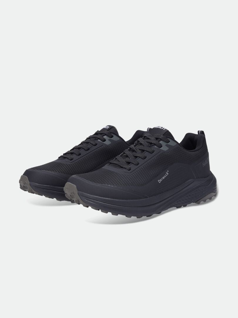 Halti Asento DX Men’s outdoor shoes, black, zero-drop heel, lace-up, shown on a plain light background.