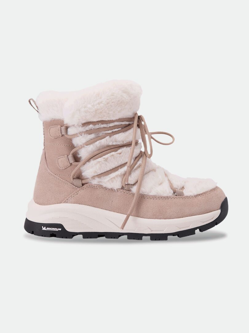 Tan Halti Mukluk DX IC Winter Boots with Thinsulate, a faux fur tongue, lace-up front, and a thick black rubber sole.