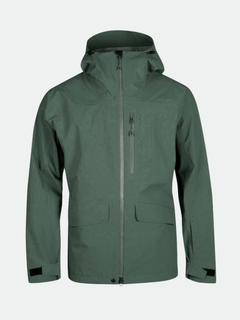 Halti Settler 3L DrymaxX mens hooded jacket: green, waterproof, 2 front pockets, chest zip pocket, adjustable cuffs.