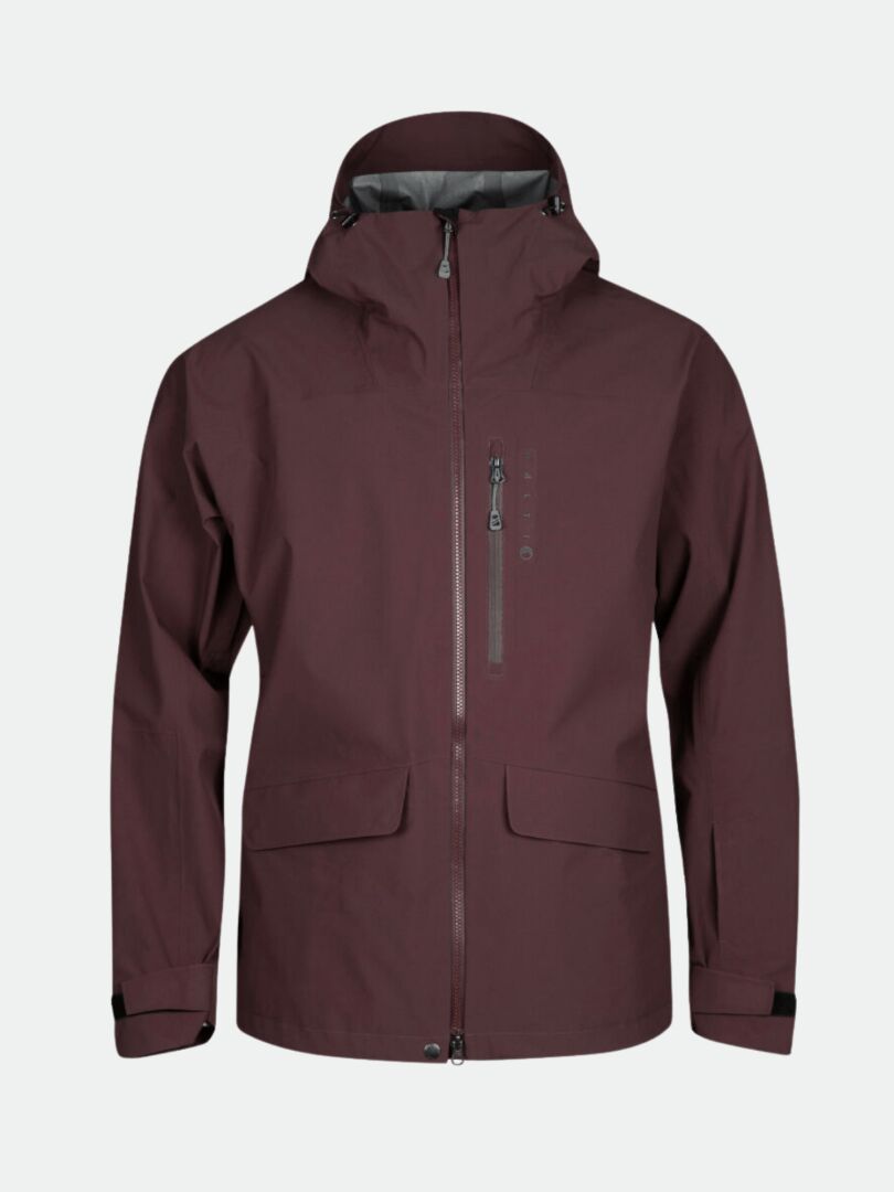 A maroon Halti Settler 3L DX Ski Jacket Men's with chest and flap pockets, shown on a plain background.