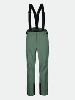 Halti Settler 3L DrymaxX Ski Pants Mens—green, with black suspenders, side pocket & reinforced inner ankles shown.