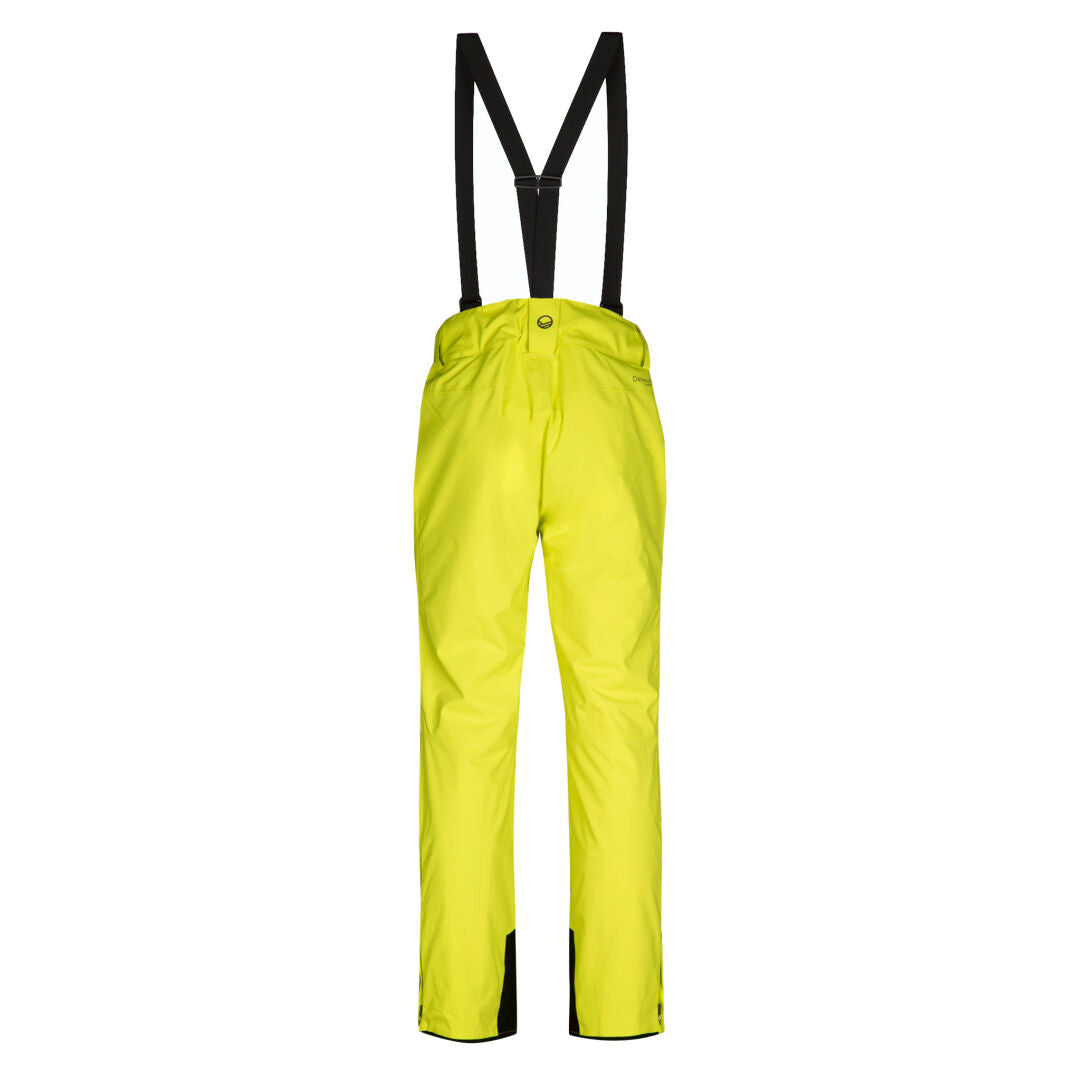 Halti Trusty DrymaxX® Mens yellow ski pants with black suspenders, button closure, and reinforced cuffs.