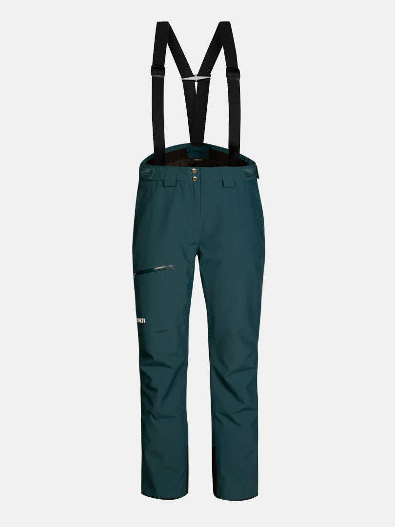 Dark teal Halti Carvey II DX Ski Pants women’s ski pants with attached black suspenders.